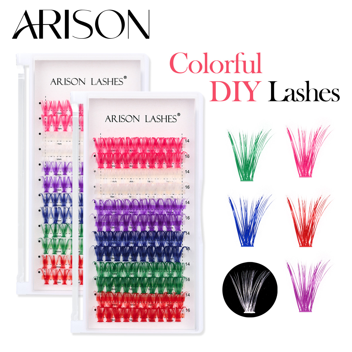 Funny Eyelash Extension - ARISON 혼합 컬러 클러스터 속눈썹, DIY