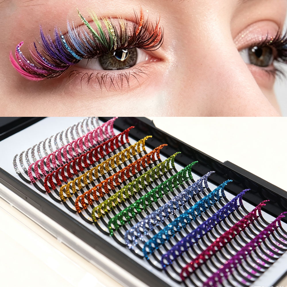 Funny Eyelash Extension - 컬러 글리터 DIY 클러스터 속눈썹, 반짝이는
